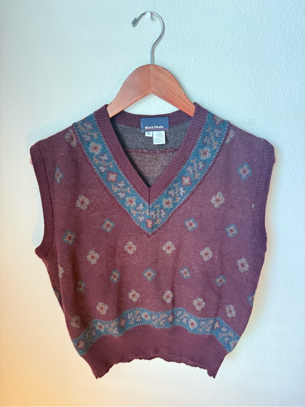 Burgundy V-Neck Sweater Vest 100% Wool